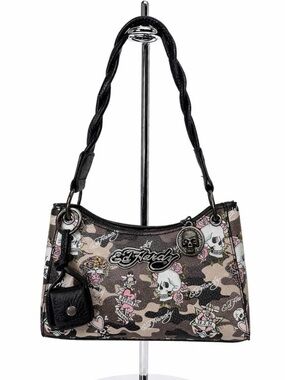 Ed Hardy Black Pink Camo Skull Print Shoulder Bag Y2K NWT
